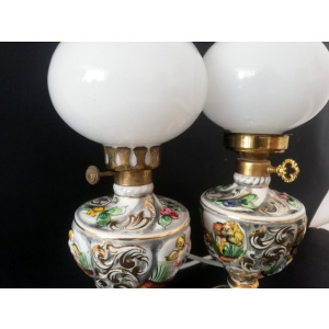 Pair Art Nouveau Ceramic Table Lamp Vintage Portuguese Pottery