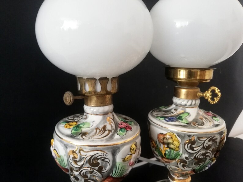 Pair Art Nouveau Ceramic Table Lamp Vintage Portuguese Pottery