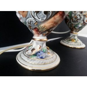 Pair Art Nouveau Ceramic Table Lamp Vintage Portuguese Pottery