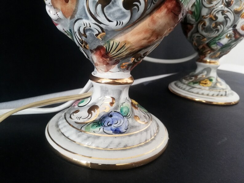 Pair Art Nouveau Ceramic Table Lamp Vintage Portuguese Pottery
