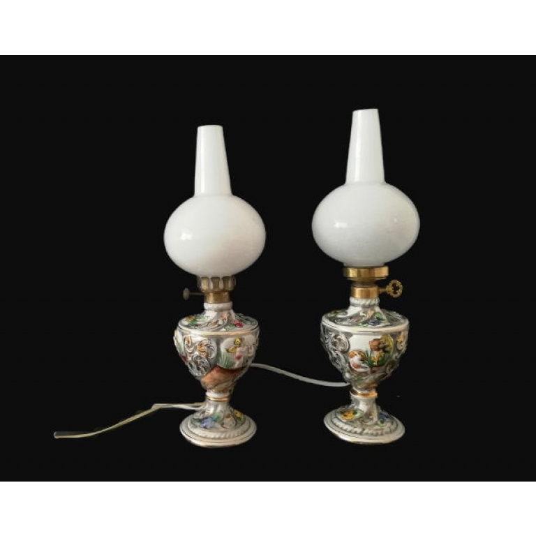 Pair Art Nouveau Ceramic Table Lamp Vintage Portuguese Pottery