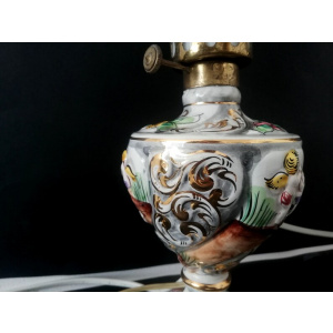 Pair Art Nouveau Ceramic Table Lamp Vintage Portuguese Pottery