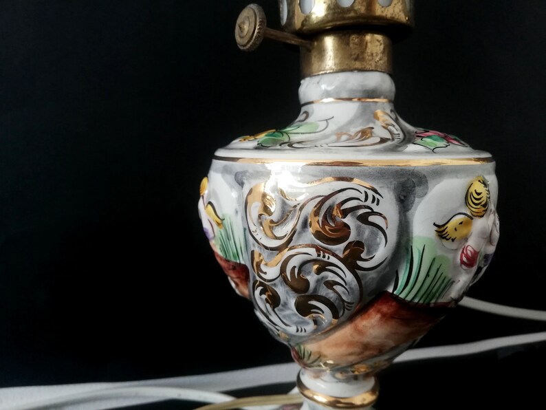 Pair Art Nouveau Ceramic Table Lamp Vintage Portuguese Pottery