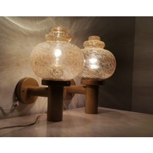 Pair large mid century wall lamp sconces in amber glass