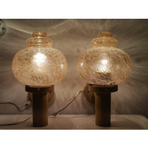 Pair large mid century wall lamp sconces in amber glass
