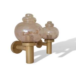 Pair large mid century wall lamp sconces in amber glass