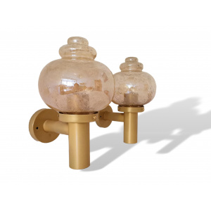 Pair large mid century wall lamp sconces in amber glass
