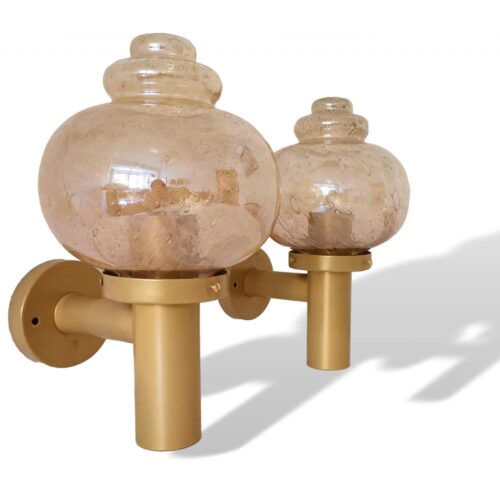 Pair large mid century wall lamp sconces in amber glass