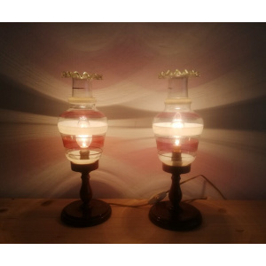Pair Rustic Wooden Art Nouveau Bedside Lamps Farmhouse Lighting