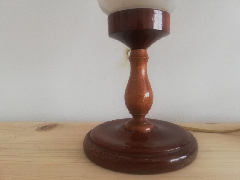 Pair Rustic Wooden Art Nouveau Bedside Lamps Farmhouse Lighting