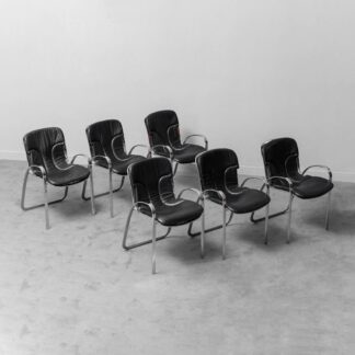 Set 6 Chairs Leather Metal Cidue Willy Rizzo 70s Vintage Modern