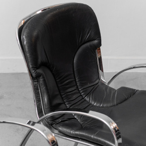 Set 6 Chairs Leather Metal Cidue Willy Rizzo 70s Vintage Modern