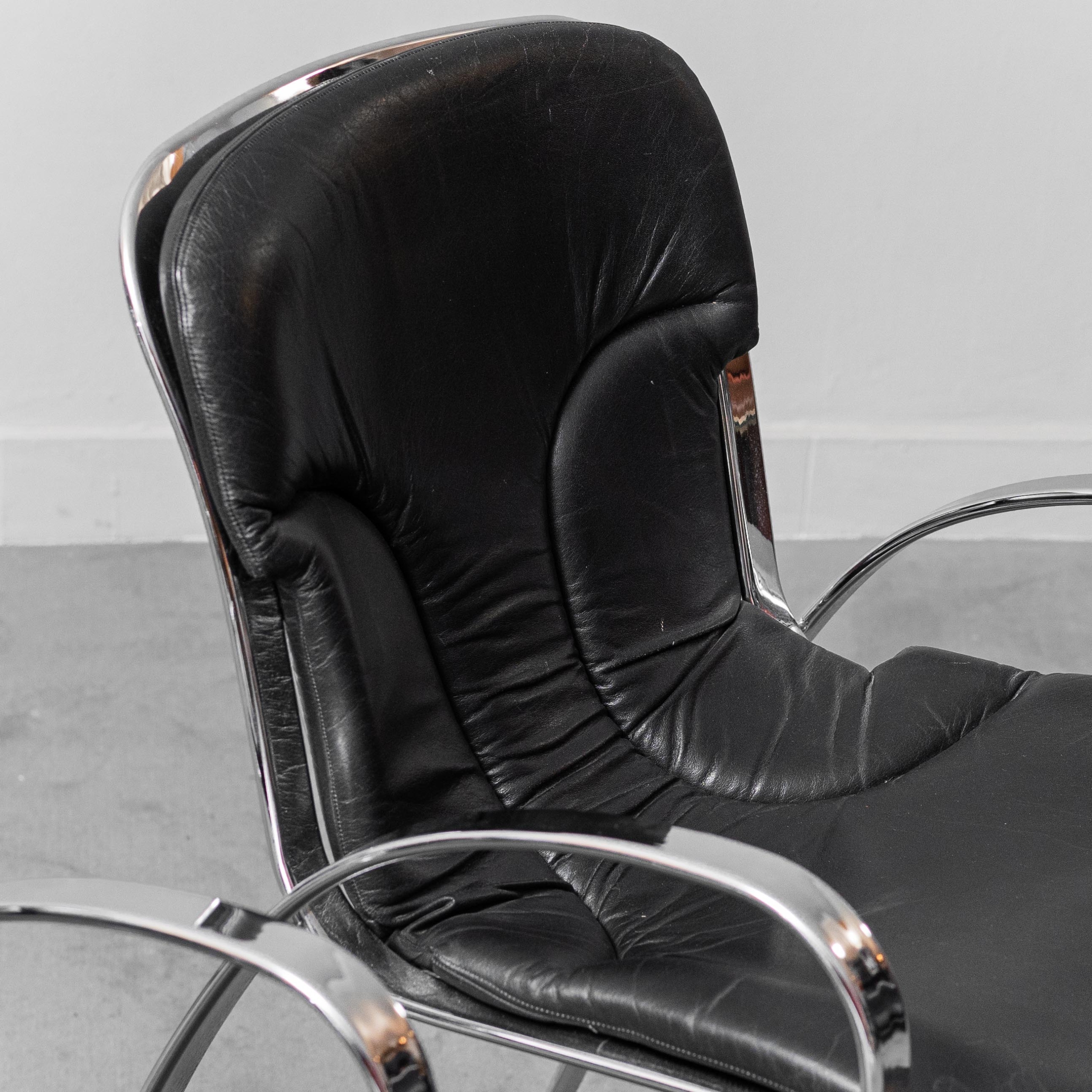Set 6 Chairs Leather Metal Cidue Willy Rizzo 70s Vintage Modern