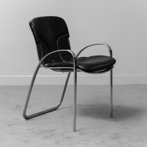 Set 6 Chairs Leather Metal Cidue Willy Rizzo 70s Vintage Modern