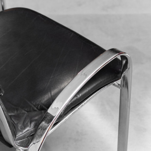 Set 6 Chairs Leather Metal Cidue Willy Rizzo 70s Vintage Modern