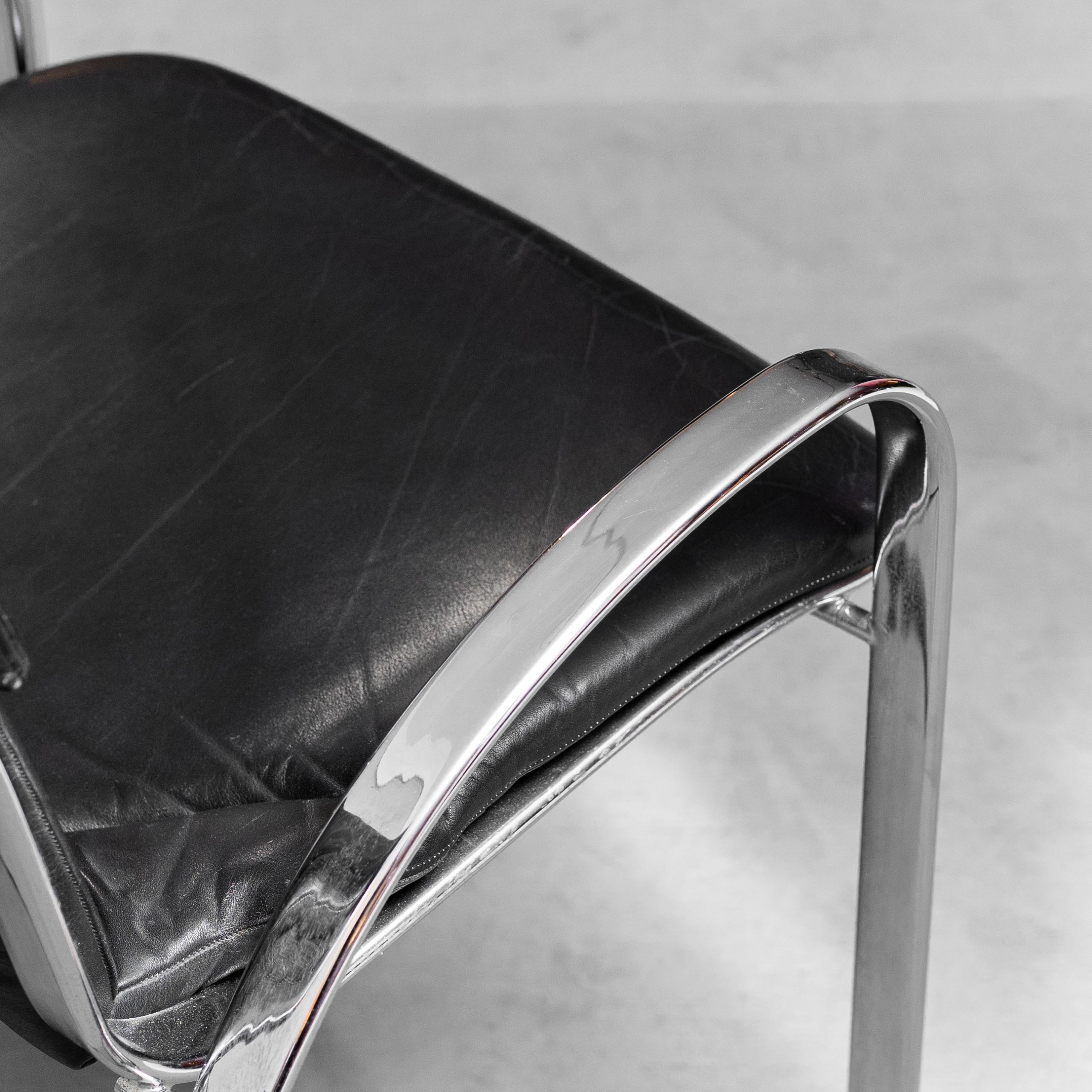 Set 6 Chairs Leather Metal Cidue Willy Rizzo 70s Vintage Modern