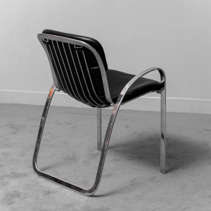 Set 6 Chairs Leather Metal Cidue Willy Rizzo 70s Vintage Modern