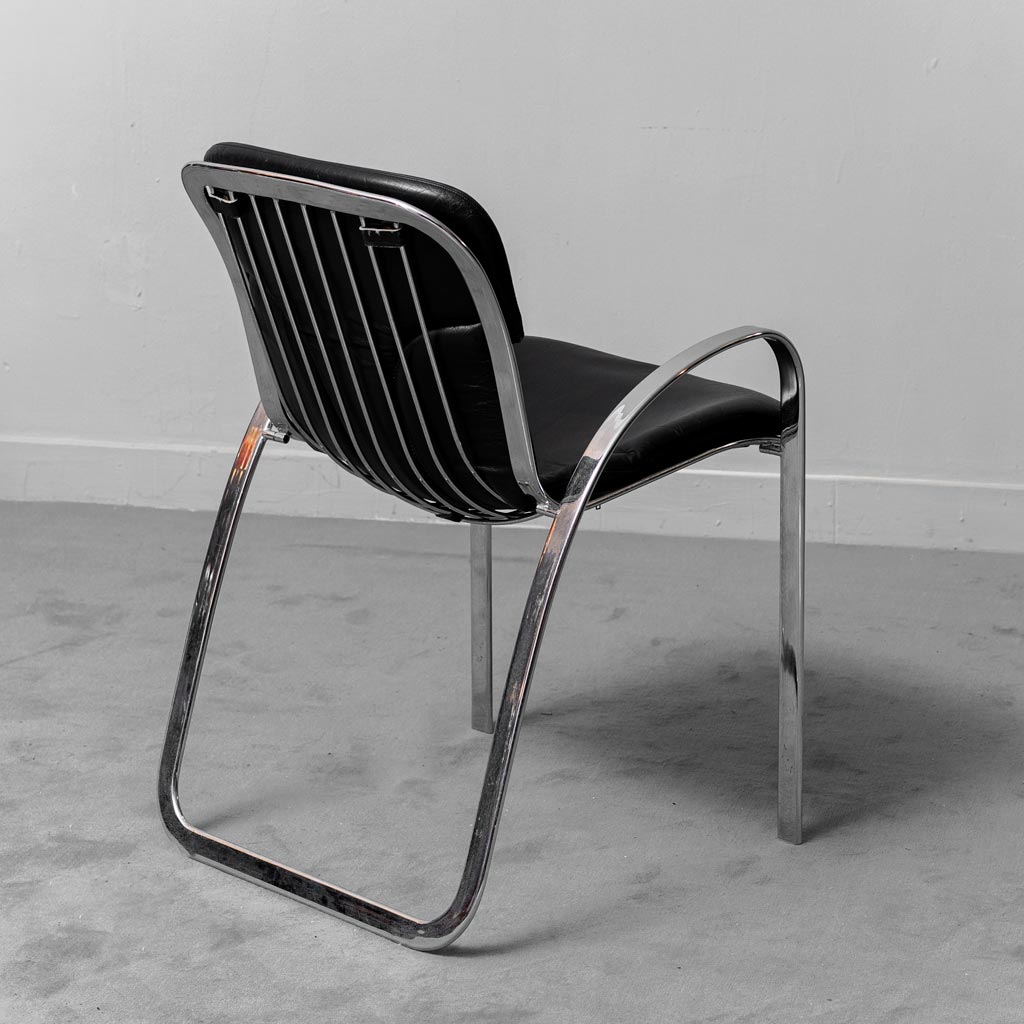 Set 6 Chairs Leather Metal Cidue Willy Rizzo 70s Vintage Modern