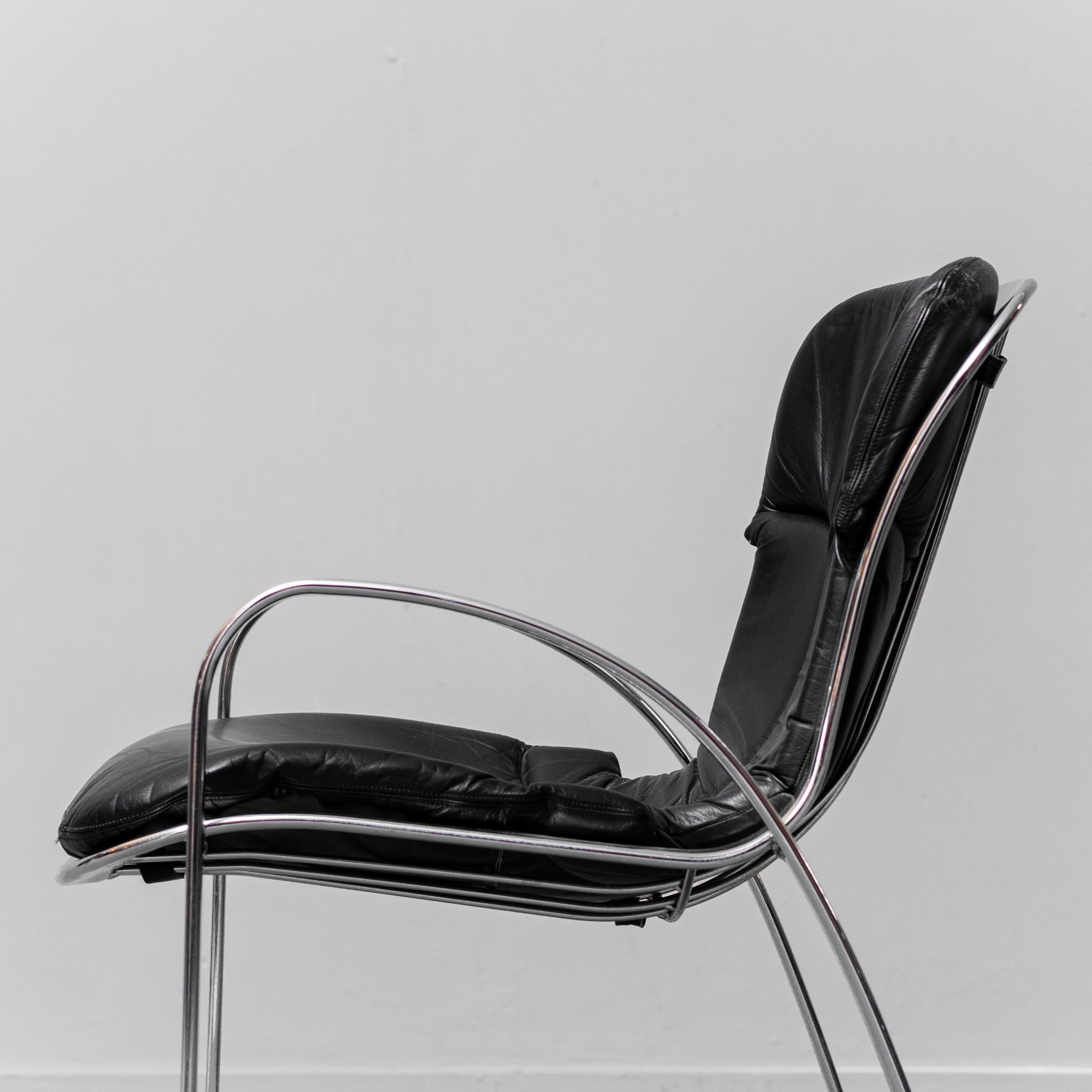 Set 6 Chairs Leather Metal Cidue Willy Rizzo 70s Vintage Modern