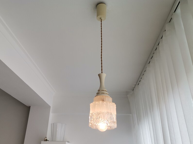 Small Art Deco glass hanging lamp 1950s