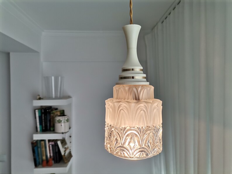 Small Art Deco glass hanging lamp 1950s