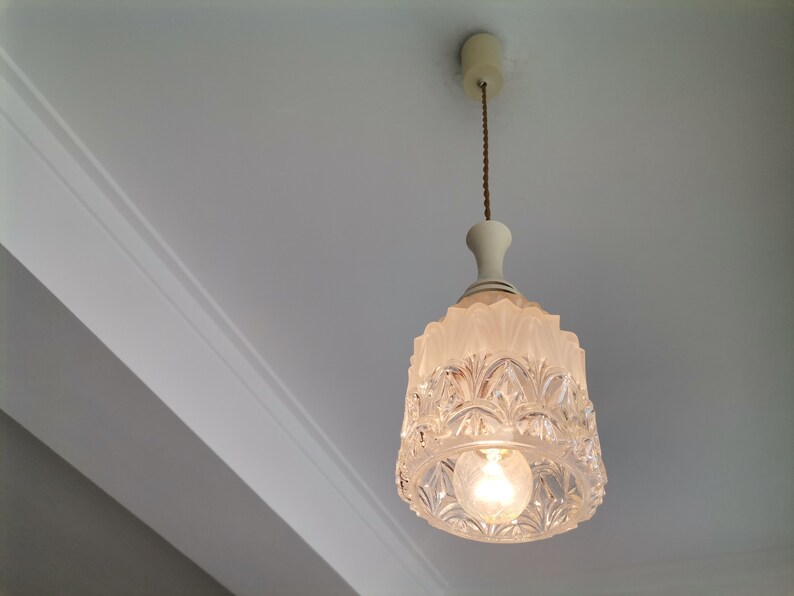 Small Art Deco glass hanging lamp 1950s