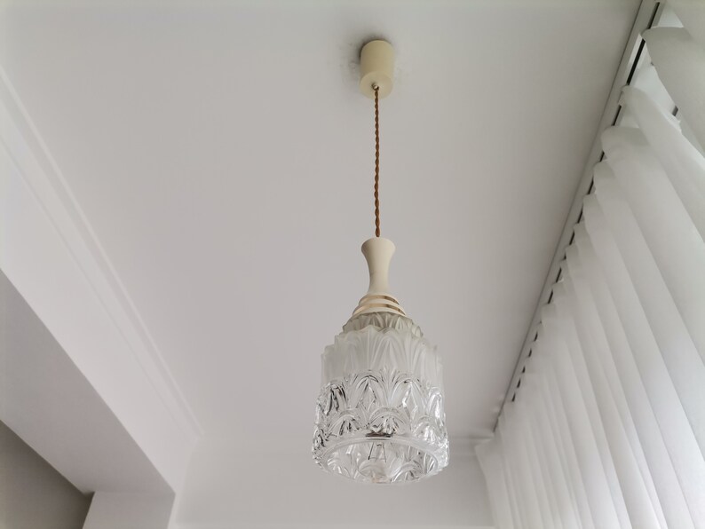 Small Art Deco glass hanging lamp 1950s