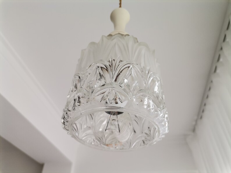 Small Art Deco glass hanging lamp 1950s