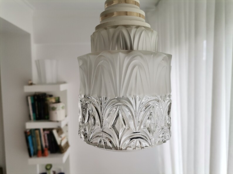 Small Art Deco glass hanging lamp 1950s