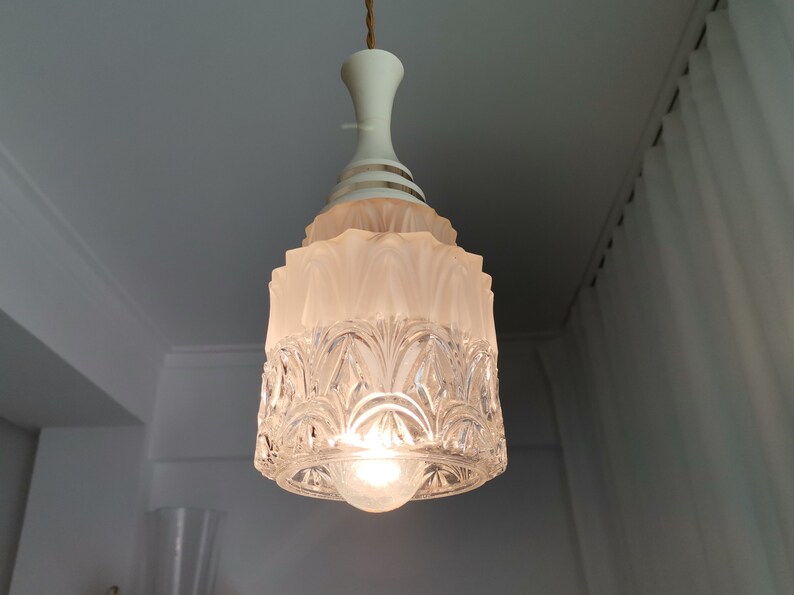 Small Art Deco glass hanging lamp 1950s