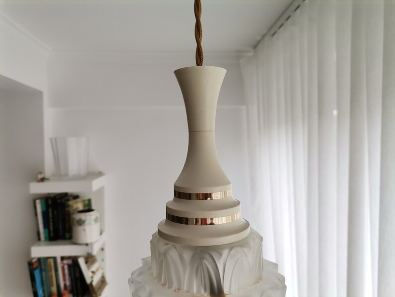 Small Art Deco glass hanging lamp 1950s