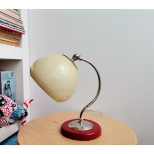 Small Mid Century Modern Side Table Lamp Red Metal and Opaline Glass