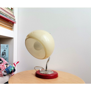 Small Mid Century Modern Side Table Lamp Red Metal and Opaline Glass