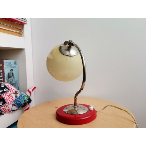 Small Mid Century Modern Side Table Lamp Red Metal and Opaline Glass