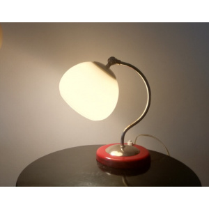 Small Mid Century Modern Side Table Lamp Red Metal and Opaline Glass
