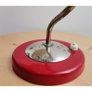 Small Mid Century Modern Side Table Lamp Red Metal and Opaline Glass