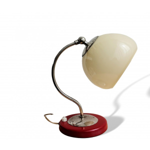 Small Mid Century Modern Side Table Lamp Red Metal and Opaline Glass