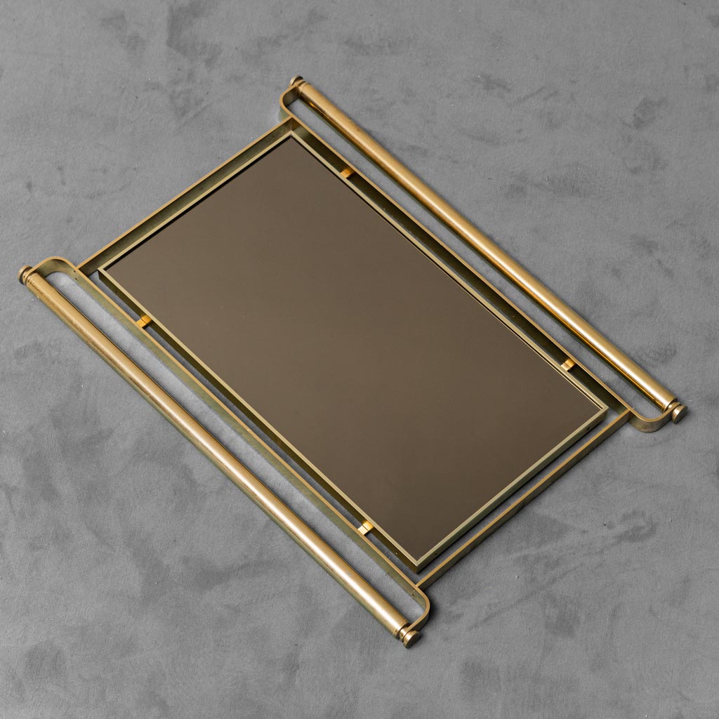 Wall Mirror Smoked Glass Brass Metal Vintage Modern
