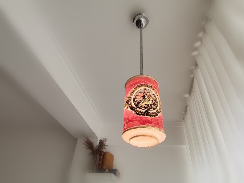 Hand painted glass victorian ceiling lamp hanging light fixture