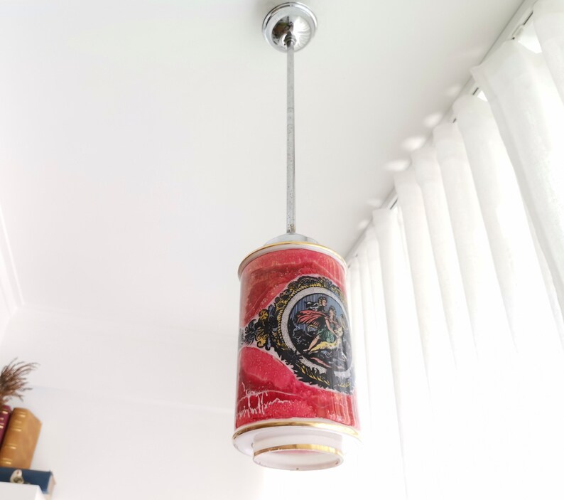 Hand painted glass victorian ceiling lamp hanging light fixture
