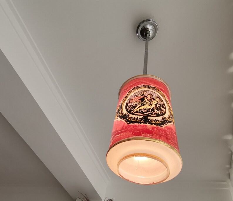 Hand painted glass victorian ceiling lamp hanging light fixture