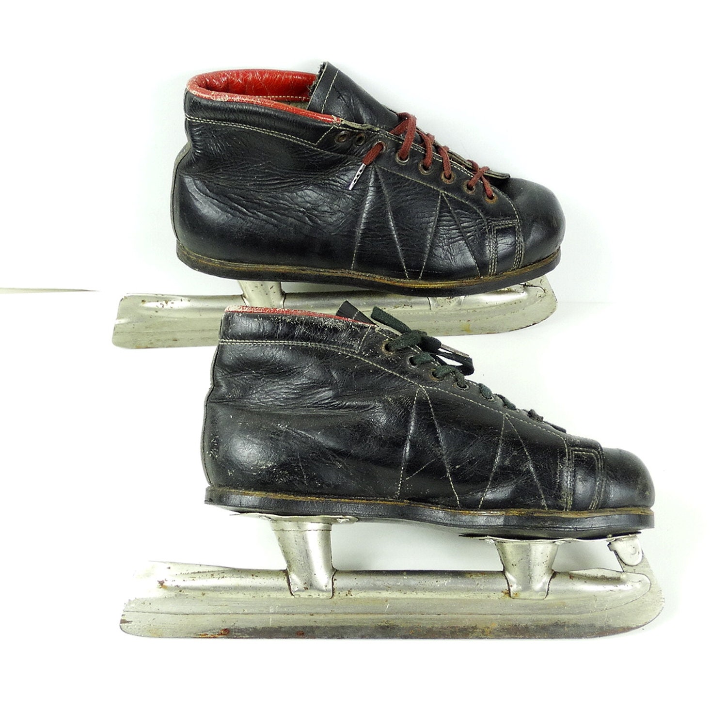 Vintage 1950s black leather ice skates Soviet USSR Russian