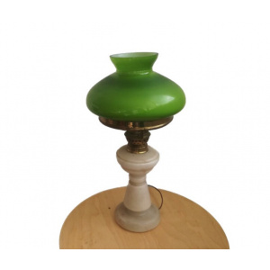 Vintage Hurricane library lamp in marble and green oplaine glass