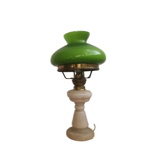 Vintage Hurricane library lamp in marble and green oplaine glass