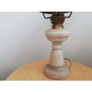 Vintage Hurricane library lamp in marble and green oplaine glass