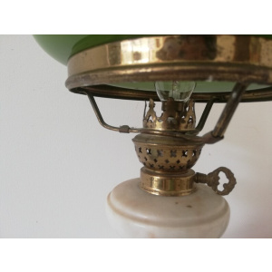 Vintage Hurricane library lamp in marble and green oplaine glass