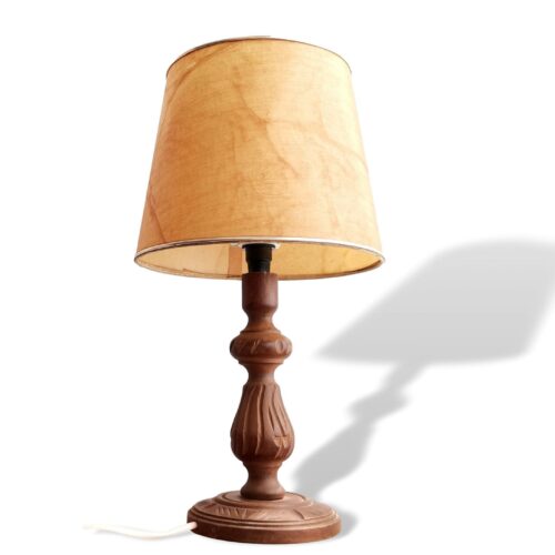 Vintage farmhouse rustic carved wood accent side table lamp wooden