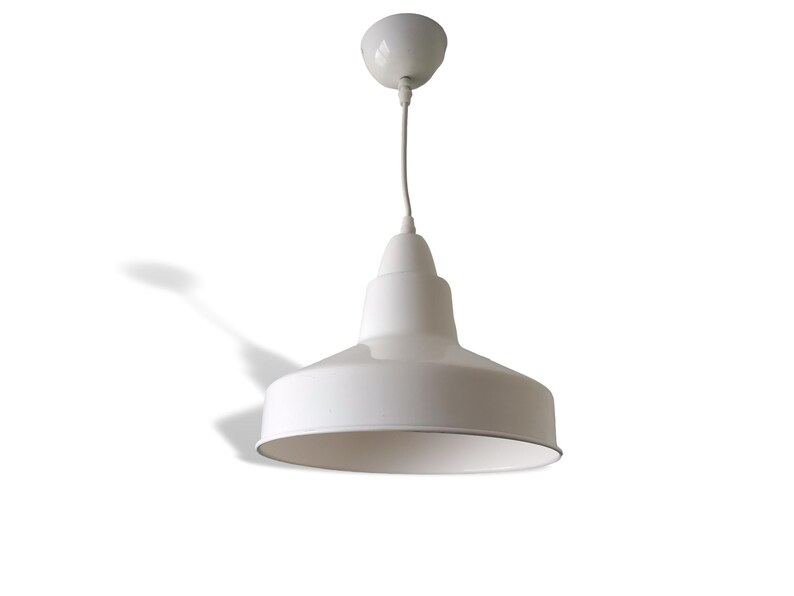White industrial hanging metal lamp Scandinavian light fixture