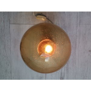 Mid-Century Portuguese Modern Orange Wood & Amber Bubble Glass Table Lamp, 1960s