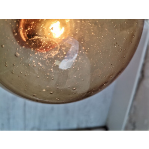 Mid-Century Portuguese Modern Orange Wood & Amber Bubble Glass Table Lamp, 1960s